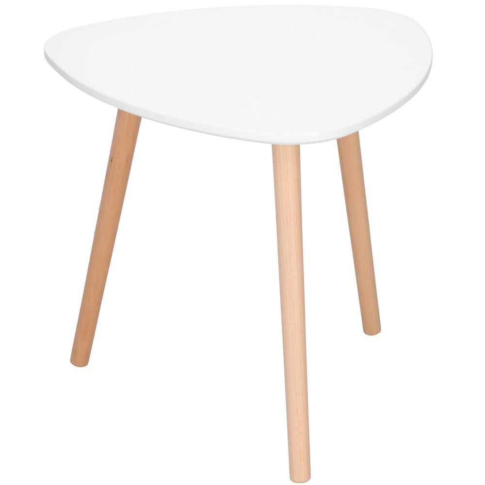 Masa de cafea, ovala, diametru 50 cm, inaltime 48 cm, Blat MDF, Picioare lemn, Alb