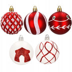 Set globuri de Craciun cu modele de sarbatori, 30 bucati, 6cm, alb rosu