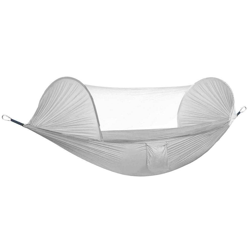 Hamac dublu din material parasuta 140x260cm, cu plasa de tantari si geanta transport, gri