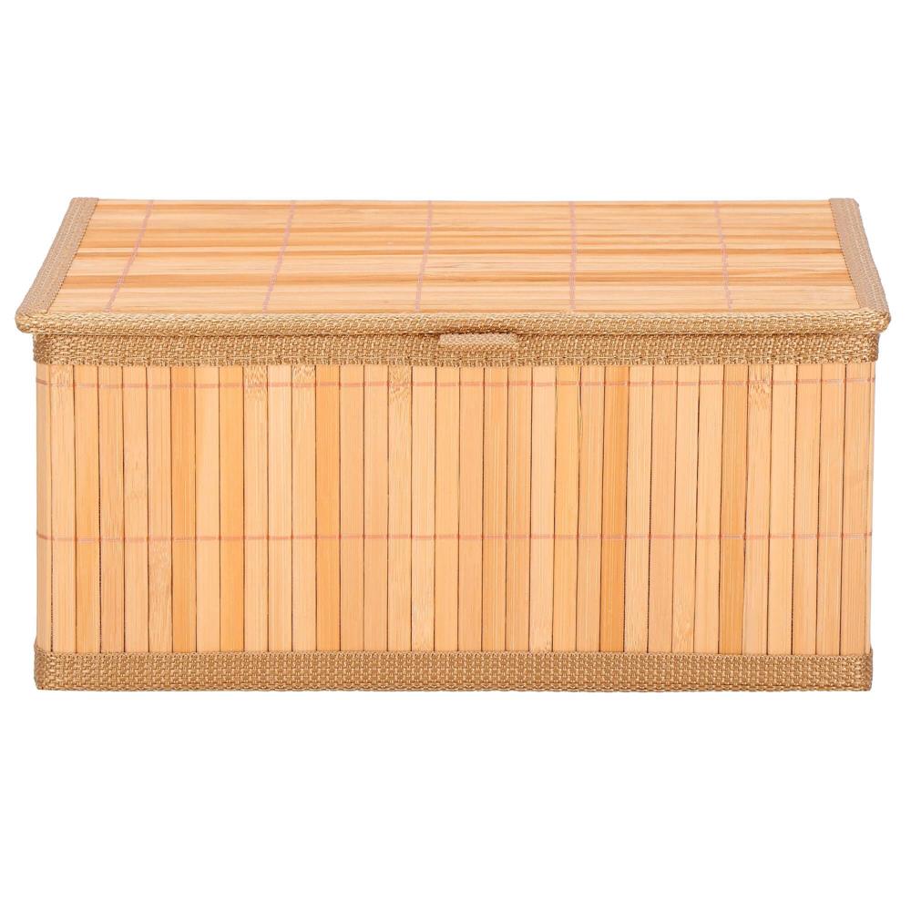 Set 3 cutii organizatoare din bambus, cu capac, diverse dimensiuni, maro