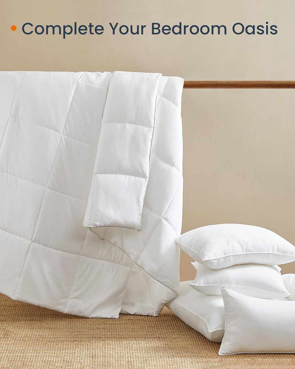 SONGMICS Pilota matlasata dubla, 4 anotimpuri, 150, 350 si 500 GSM, din microfibra, 200x200 cm, alb