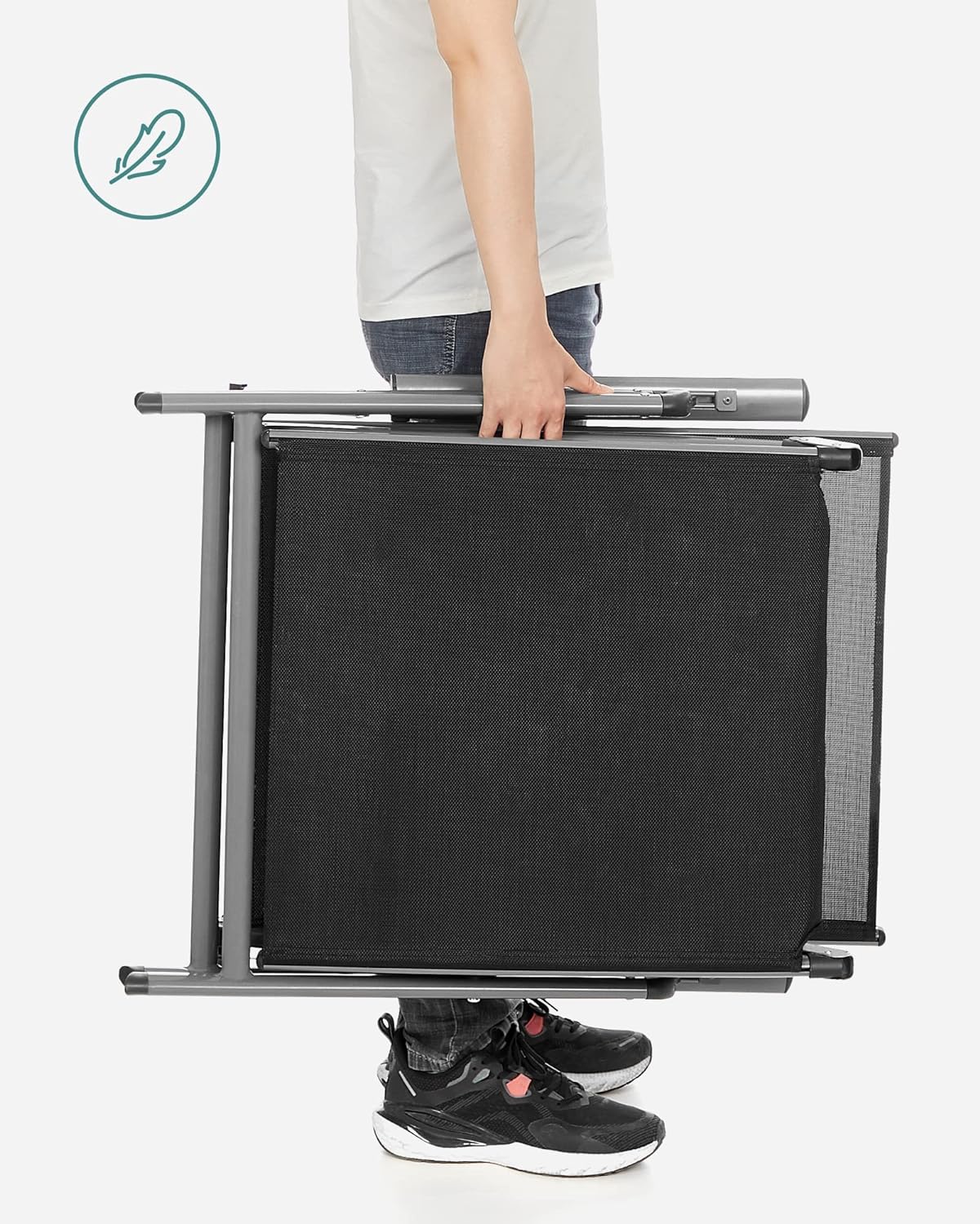 SONGMICS Sezlong pliabil, cu saltea groasa si tetiera, spatar reglabil, maxim 150kg, 183x60x39cm, negru