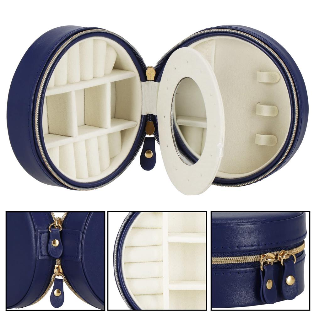 (DL) Cutie depozitare si organizare bijuterii, MDF, piele ecologica, 11 x 5cm, albastru marin