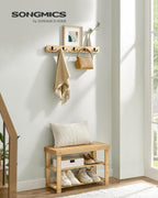 SONGMICS Set multifunctional pentru hol cu banca pentru pantofi si cuier, din bambus, 29x70x45 cm, maro natur
