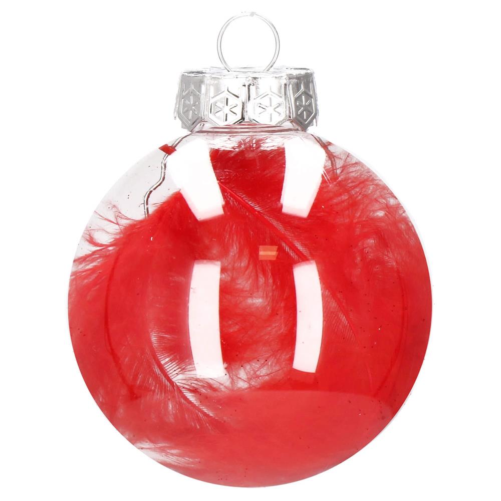 Set globuri de Craciun Inedit, 30 bucati, 7cm, transparente si rosu