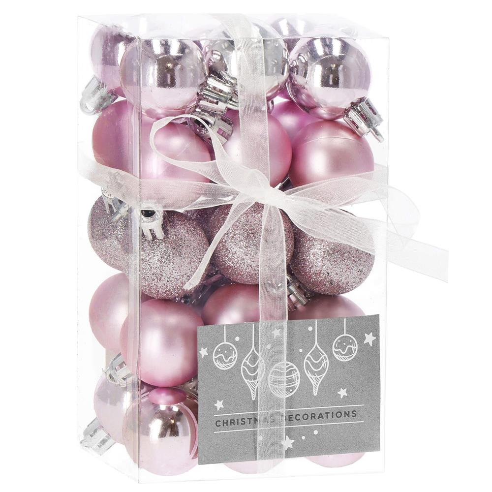 Set globuri de Craciun, 30 bucati, 3 modele, 3cm, roz