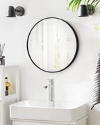 Oglinda de perete SONGMICS, oglinda rotunda, oglinda de baie, diametru 61 cm, cadru metalic, pentru sufragerie, dormitor, baie, hol, negru