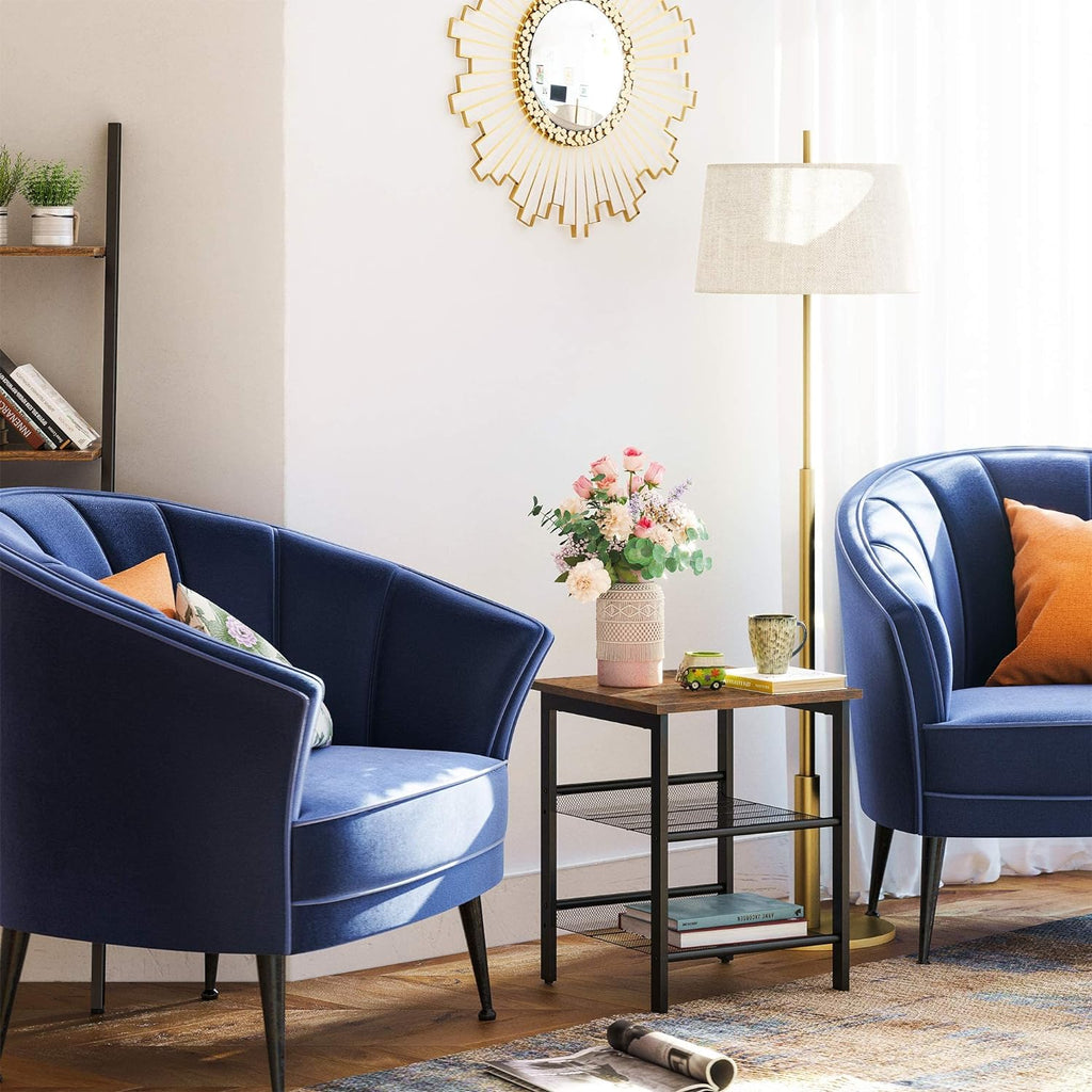 VASAGLE Set de 2 noptiere, cu cadru metalic, blat MDF, rafturi reglabile, 40x40x50cm, maro rustic