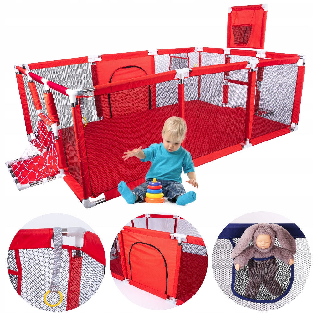 Tarc loc de joaca XXL pentru copii sau bebe, material textil, rosu, 230x122x62cm