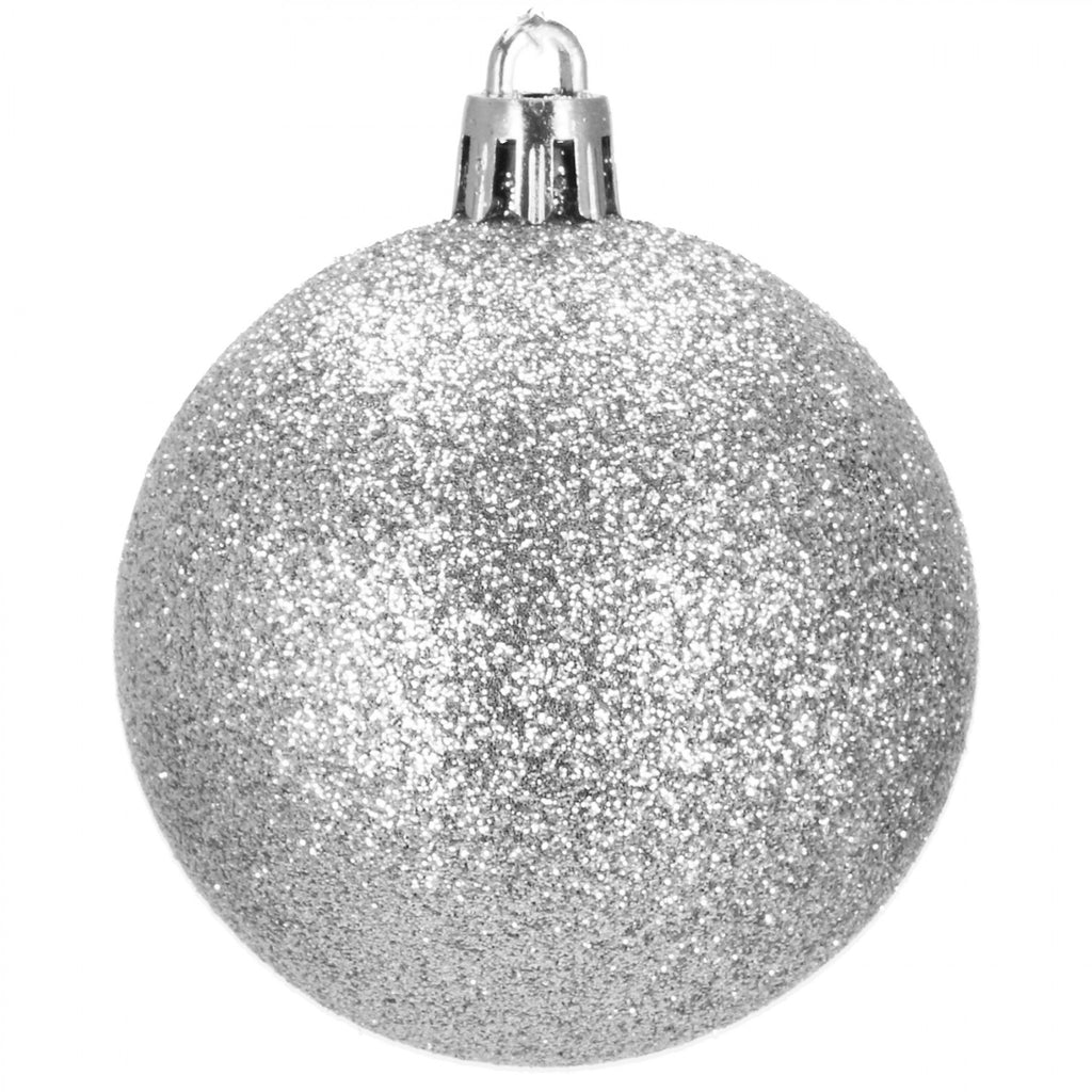 Set globuri si decoratiuni de Craciun, 100 piese, diverse dimensiuni cu stea, argintiu