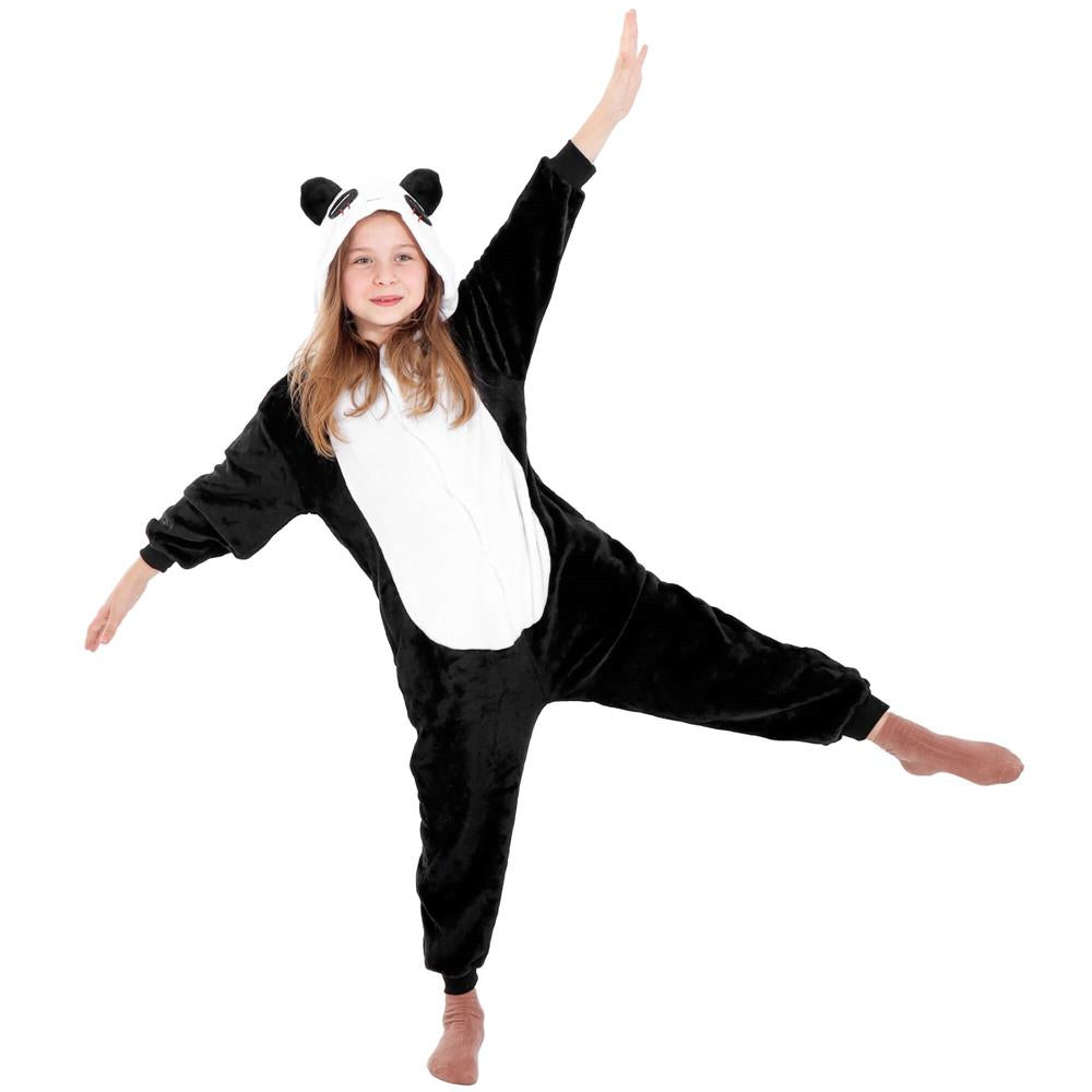 Pijama tip salopeta pentru copii, model panda, marime 125-140cm