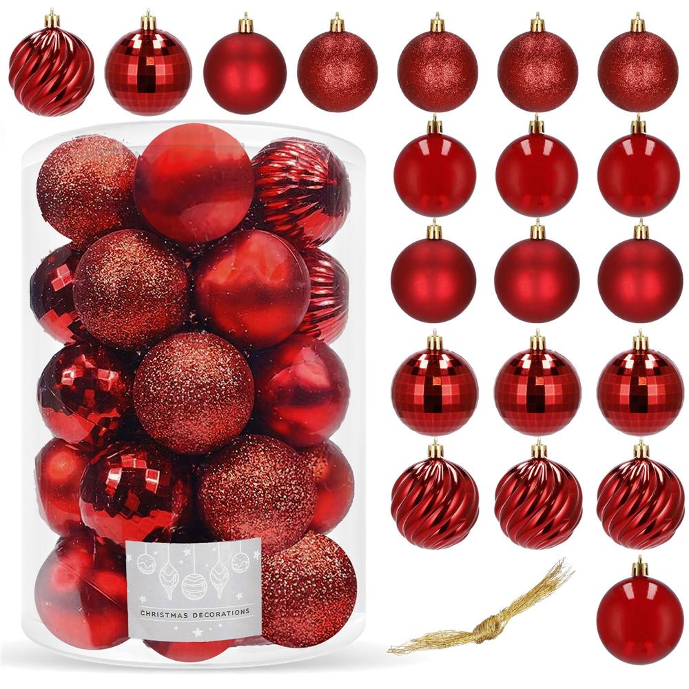 Set globuri de Craciun, 20 bucati, 5 modele, 6cm, rosu