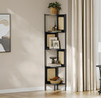 VASAGLE Raft de colt boho, cadru metalic, polite MDF si panouri poliratan, 32x32x156cm, negru