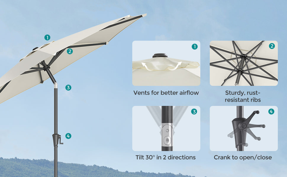 SONGMICS Umbrela de gradina, cu manivela pentru deschidere, sistem inclinare, 300cm, bej
