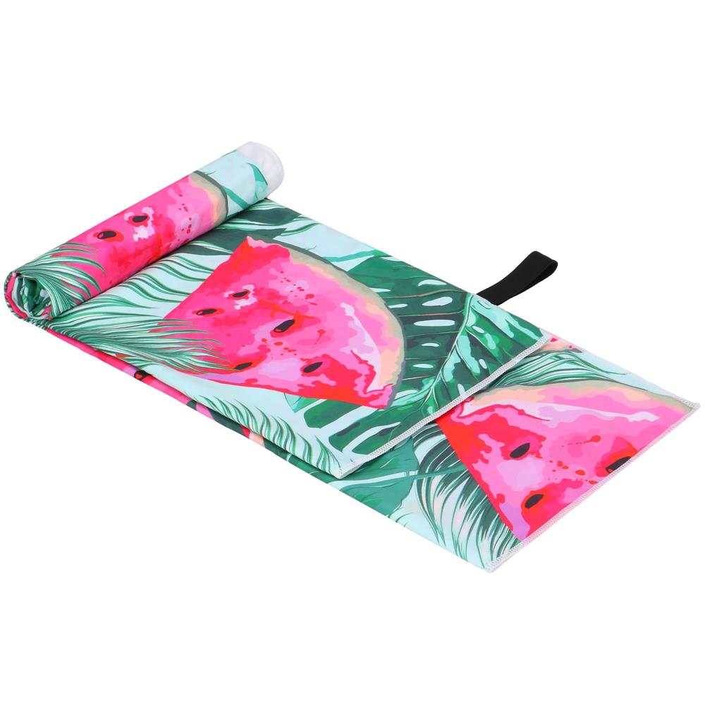 Prosop de plaja cu uscare de rapida, husa de transport, 90x180cm, model pepene verde