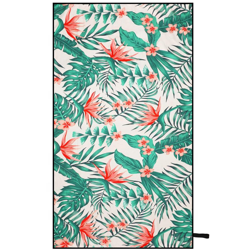 Prosop de plaja cu uscare de rapida, husa de transport, 90x180cm, model floral