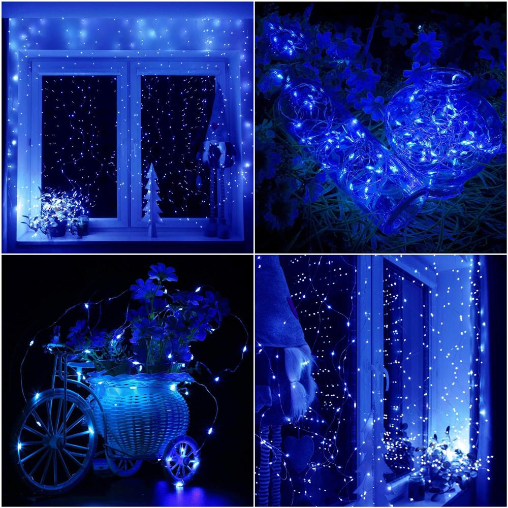 Ghirlanda luminoasa tip perdea 300 LED-uri, 3x3m, pentru interior, alimentare USB, albastru