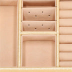 (DL) Cutie depozitare si organizare bijuterii, MDF, piele ecologica si velur, 17,5 x 14 x 12,5cm, crem