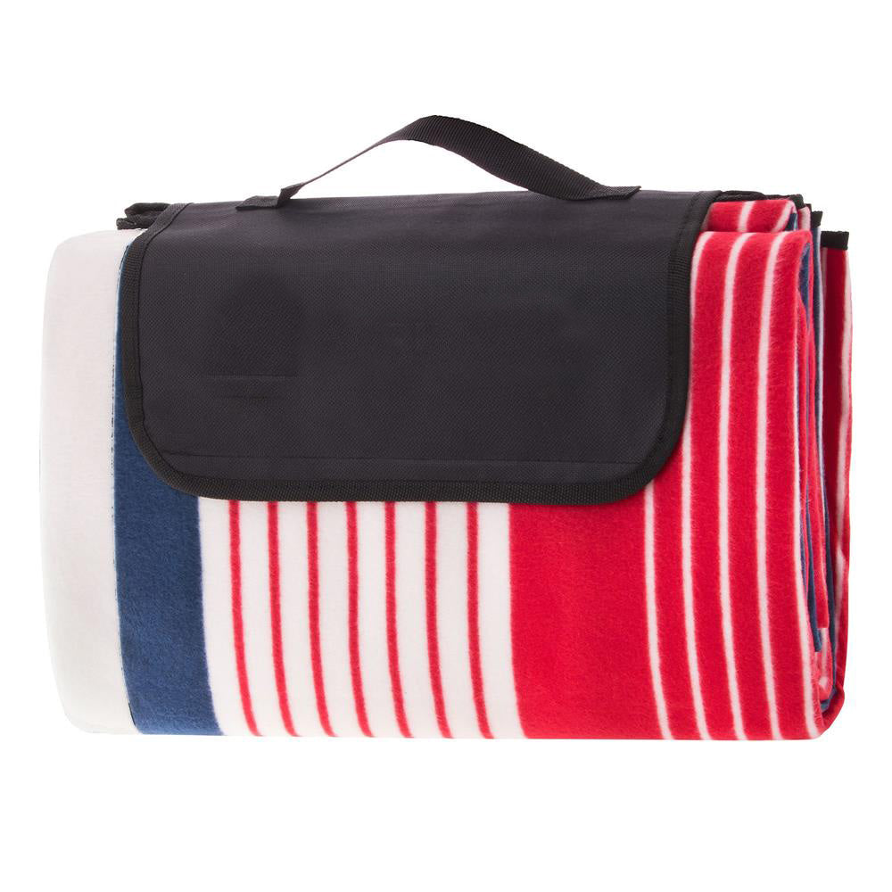 Patura pentru picnic sau plaja, cu folie izolatoare si maner, 160x200cm, albastru rosu