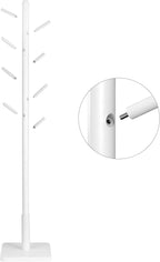 VASAGLE Cuier pentru haine, din lemn masiv, tip pom, cu 8 carlige, baza patrata, 175cm, alb