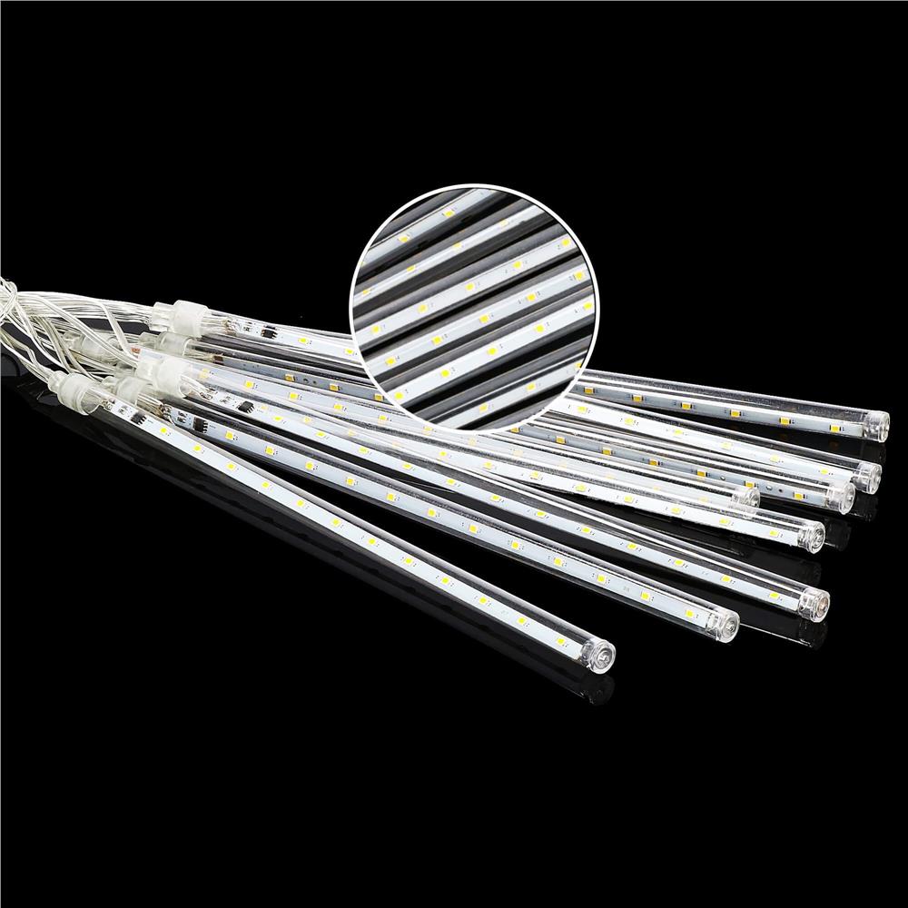 (DL) Instalatie de Craciun, 8 tuburi, 30cm, 144 LED, ploaie de meteoriti, alb