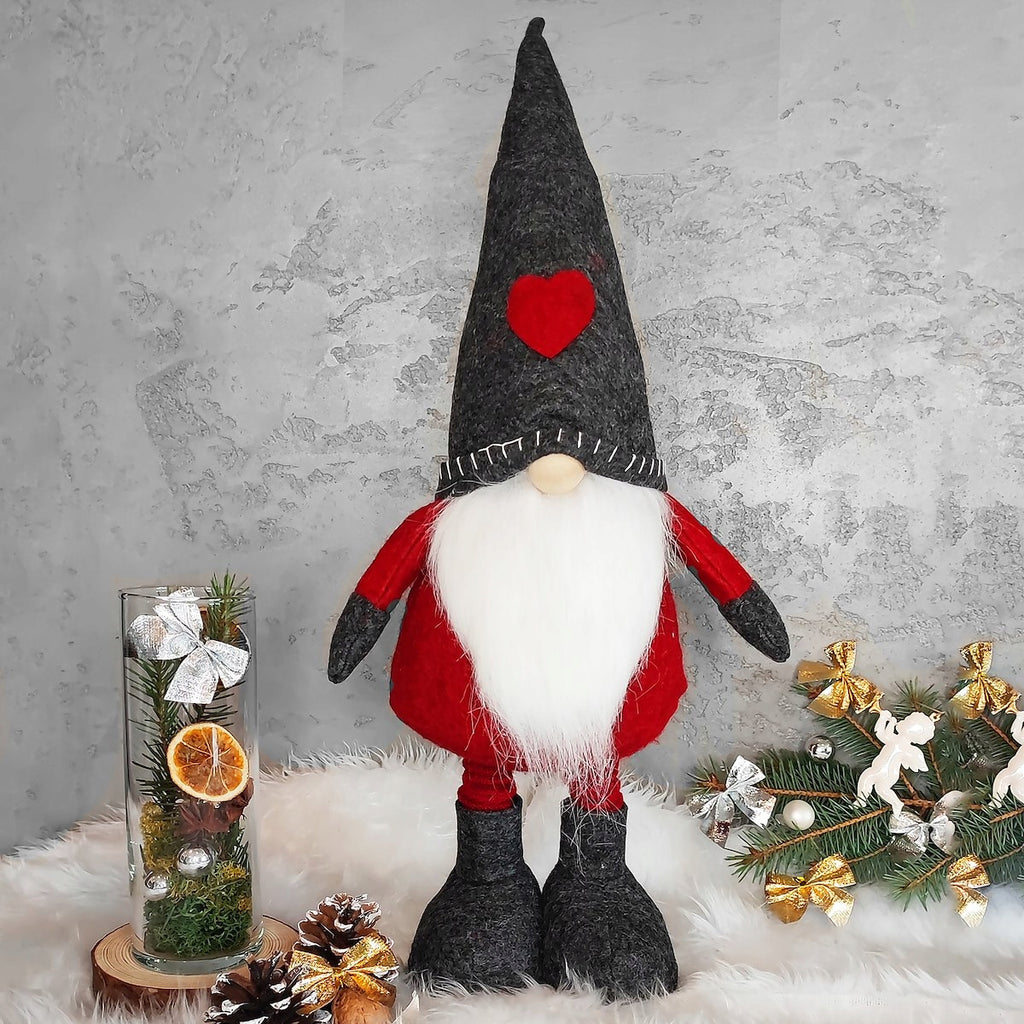 Figurina Craciun, Spiridus, picioare telescopice, inaltime extensibila 52-67cm