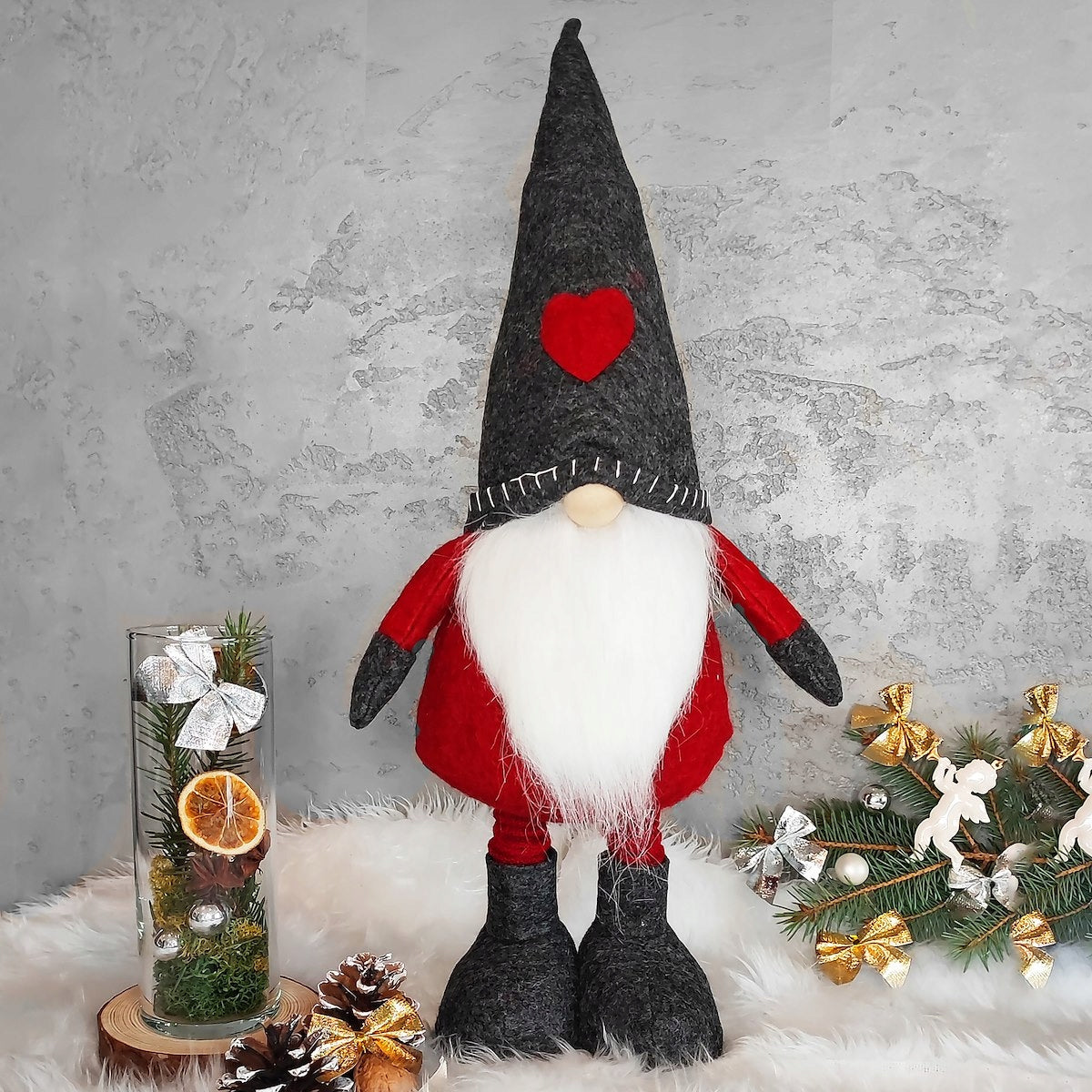 Figurina Craciun, Spiridus, picioare telescopice, inaltime extensibila 52-67cm