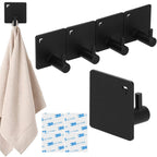 Set 4 agatatori tip cuier pentru baie, sistem fixare inclus, aluminiu, negru