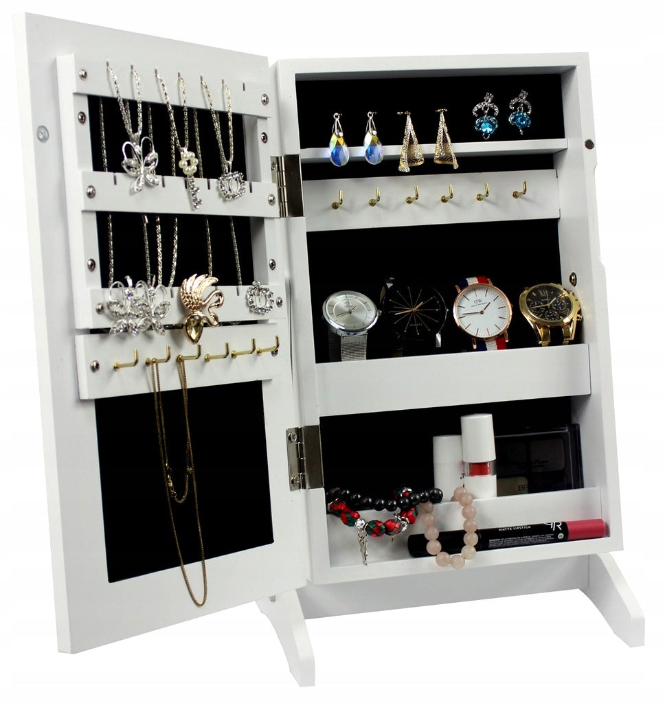 Dulapior de toaleta cu oglinda si spatiu de depozitare bijuterii, 21x36x15cm, alb