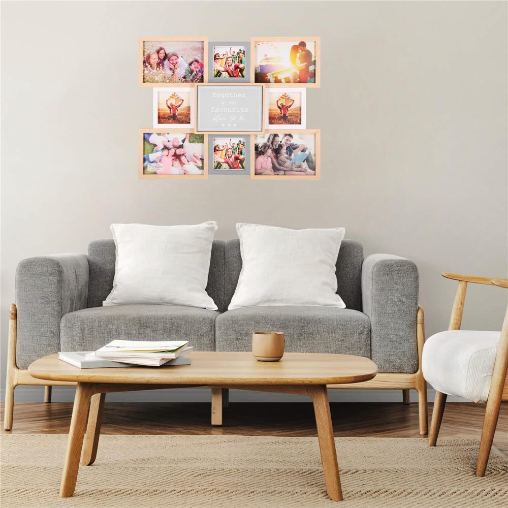 Rama foto de perete, colaj de 8 fotografii, 41x51cm, alb si gri