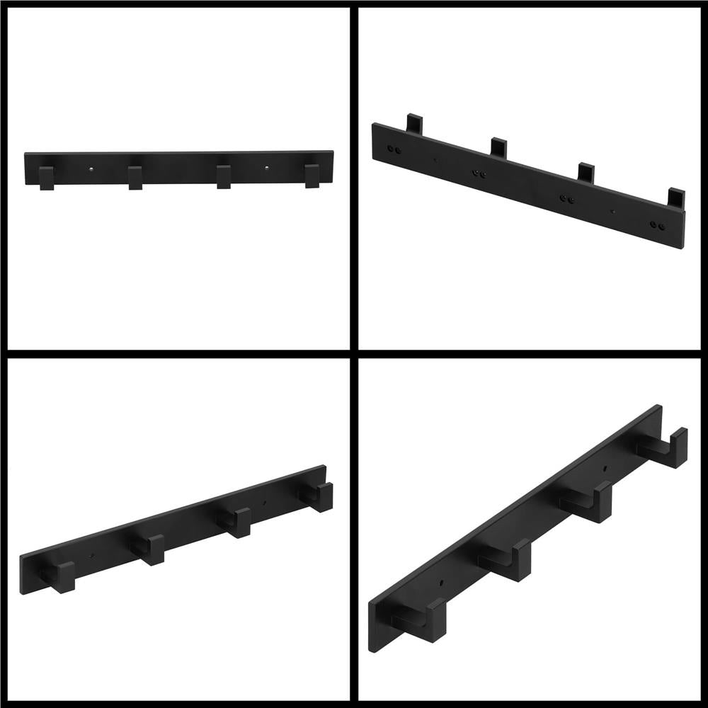 Cuier de baie pentru prosoape cu 2 sisteme instalare, aluminiu, 4 agatatori, 35x4cm, negru