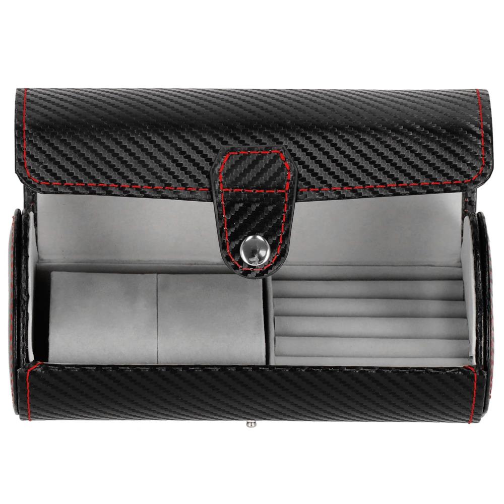 (DL) Cutie depozitare si organizare ceasuri si alte accesorii, MDF, piele ecologica, 20x9cm, negru