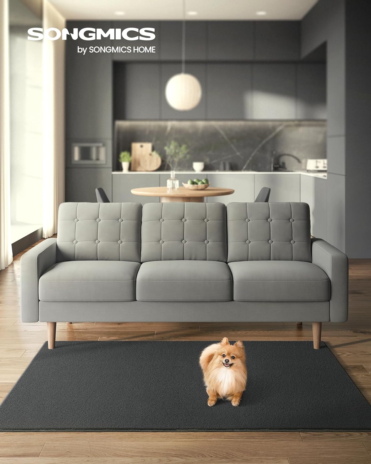 SONGMICS Covor decorativ antiderapant, lavabil la masina, 120x170 cm, gri carbune