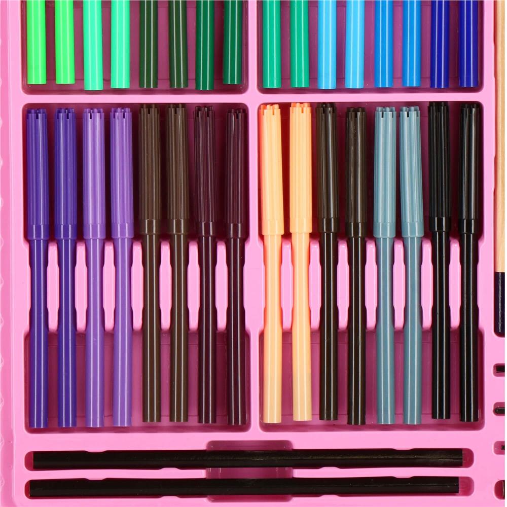 Set de pictura si desen pentru copii, 258 de piese, trusa plastic roz