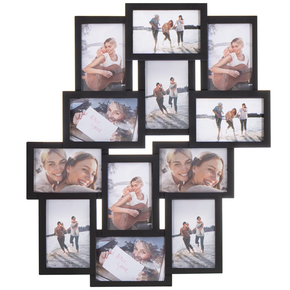 Rama foto de perete, colaj de 12 fotografii, 50x59cm, negru