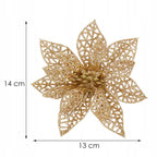 Set 10 ornamente pentru bradul de Craciun, stea Poinsettia, 14cm, auriu