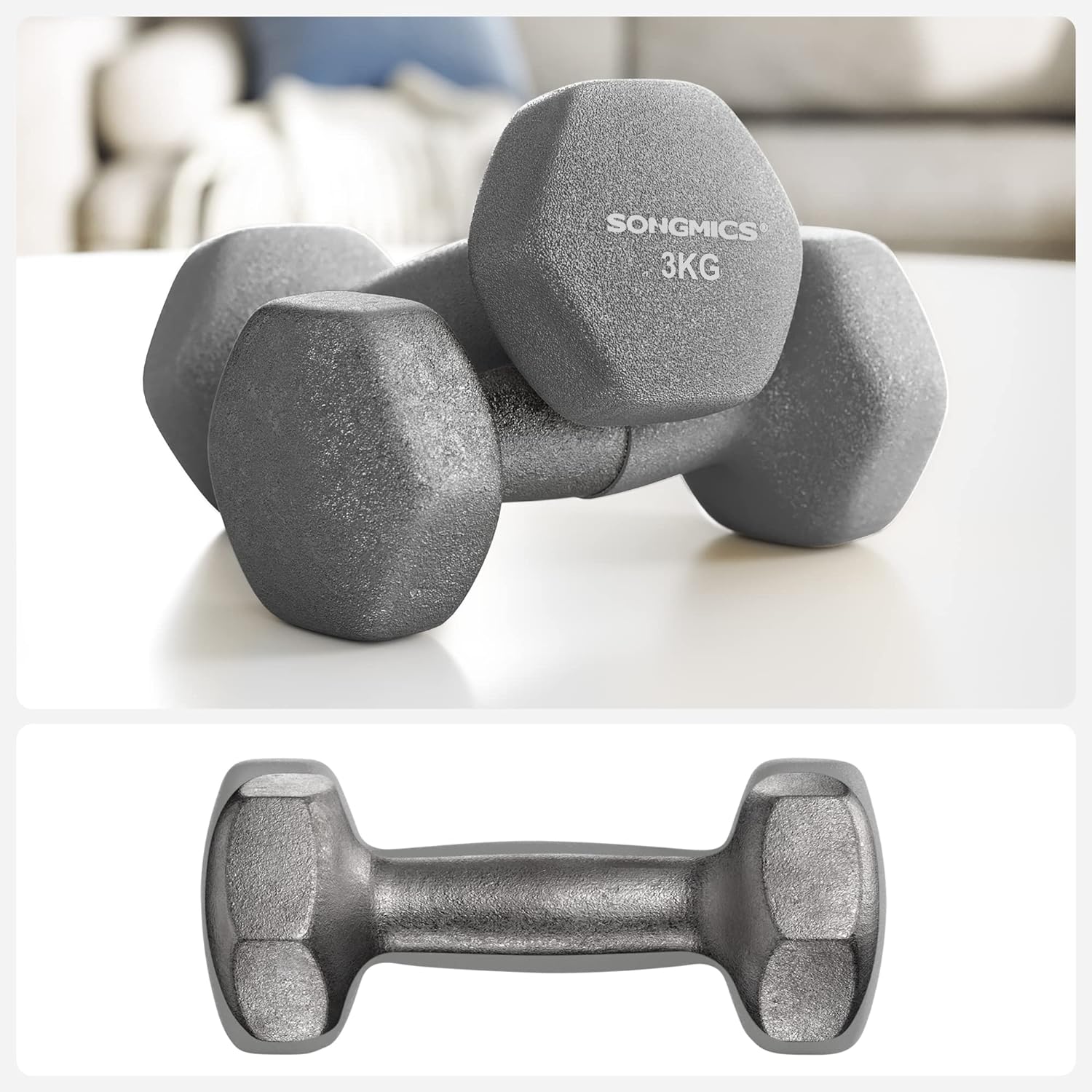 SONGMICS Set de 6 gantere hexagonale cu suport, 2x1kg 2x2kg 2x3 kg, multicolor