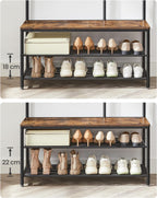 VASAGLE Cuier cu rafturi depozitare pantofi si oglinda, industrial, 35x98x180 cm, maro rustic si negru