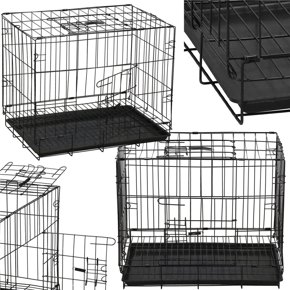 Cusca pentru animale, 2 usi, Pliabila din metal, M, Negru, 50x42x34 cm