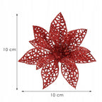 Set 10 ornamente pentru bradul de Craciun, stea Poinsettia, 10cm, rosu