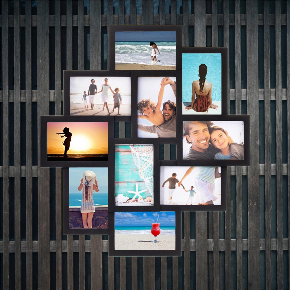 Rama foto de perete, colaj de 10 fotografii, 48x53cm, negru