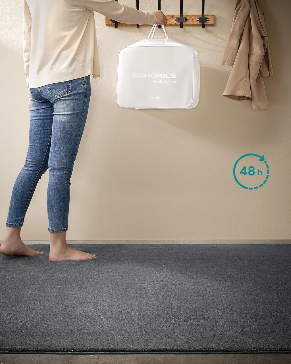 SONGMICS Covor decorativ antiderapant, lavabil la masina, 120x170 cm, gri