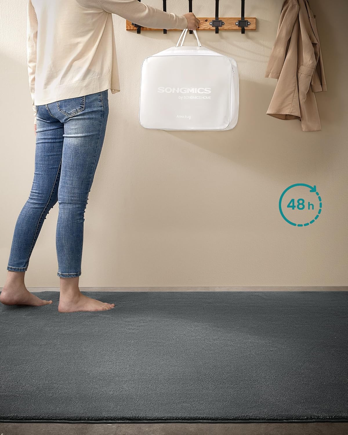 SONGMICS Covor decorativ antiderapant, lavabil la masina, 120x170 cm, gri