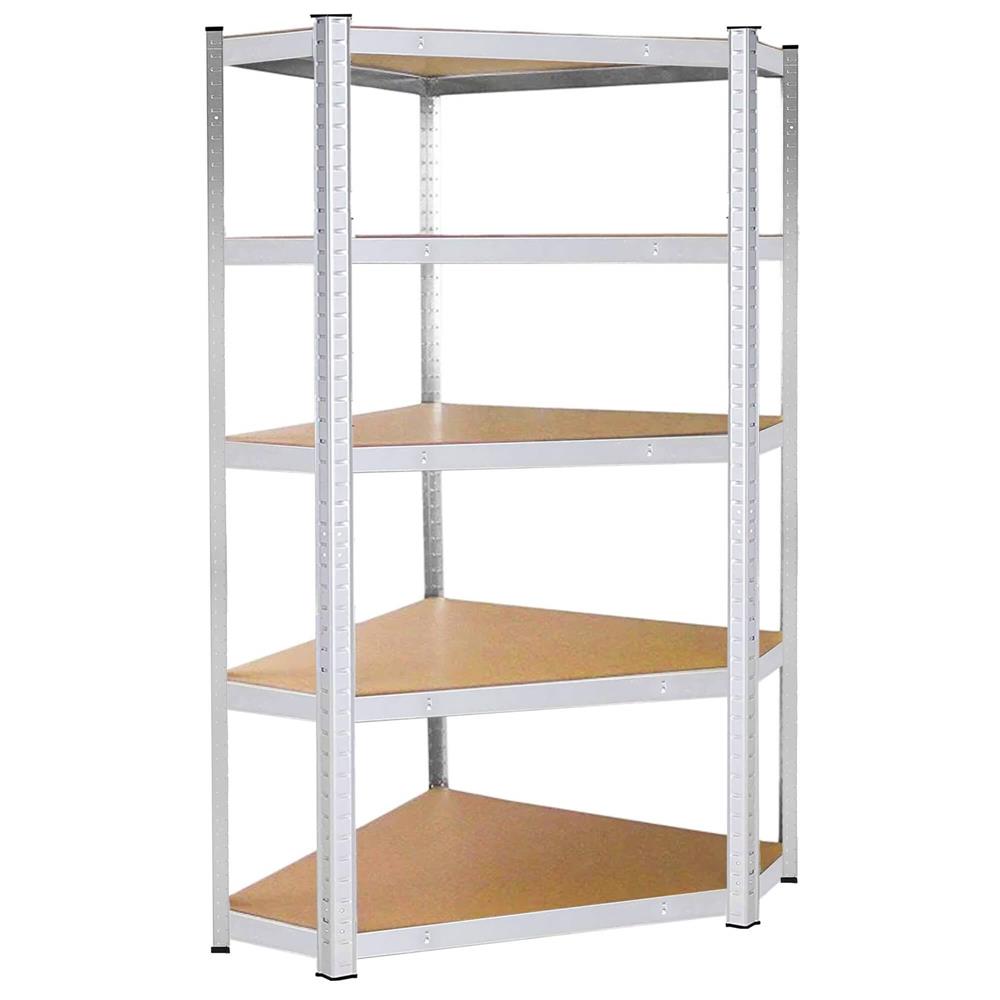 Raft de colt cu cadru metalic modular pentru depozitare, 5 polite, 180x90x40cm, sarcina 875kg