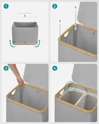 SONGMICS Cos de rufe textil, pliabil, cu 2 compartimente detasabile, 130L, 52x39x71 cm, gri