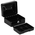 Caseta pentru bani tip cutie de valori, compartimentanta, cu cheie, metal, 15x12x8cm, negru