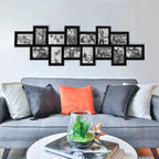 Rama foto de perete, colaj de 14 fotografii, 36x118cm, negru