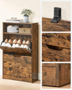 VASAGLE Dulap pantofi cu 2 usi flip, separator reglabil si detasabil, pentru 8-12 perechi, 24x60x102cm, maro rustic