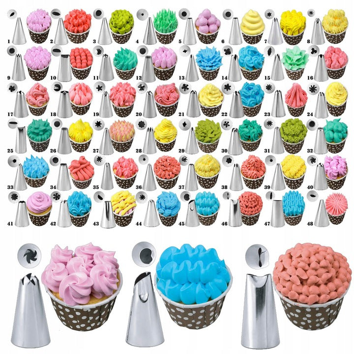 Set patiserie cu platou rotativ, 106 piese cu sabloane pentru ornarea prajiturilor