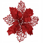 Set 10 ornamente pentru bradul de Craciun, stea Poinsettia, 16cm, visiniu